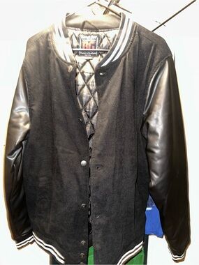 Men's Black Varsity Jacket with Leather Sleeves